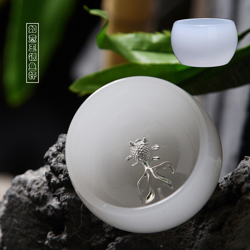 Ancient sheng up new jade white porcelain of the jade stone/whitebait cup dragon cup master cup sample tea cup single cup gift