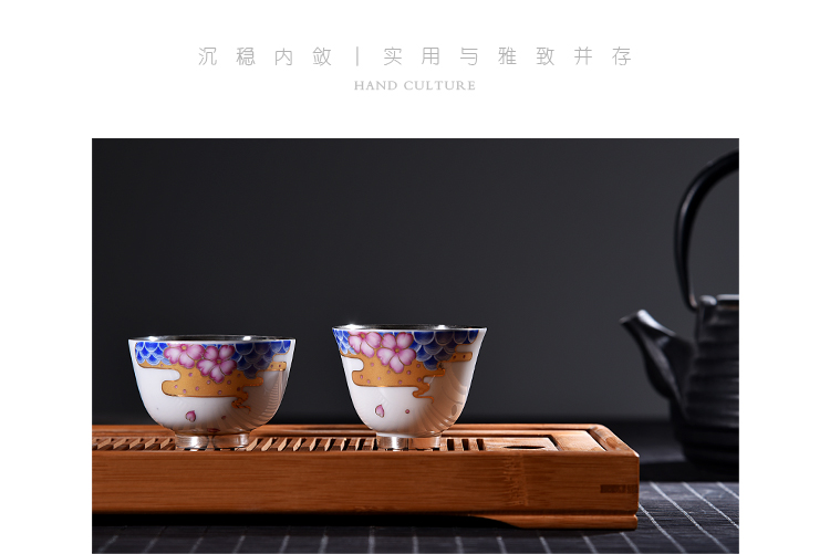 Ancient sheng up new elegant tasted silver gilding suet jade porcelain teacup small sample tea cup masters cup personal single fullness