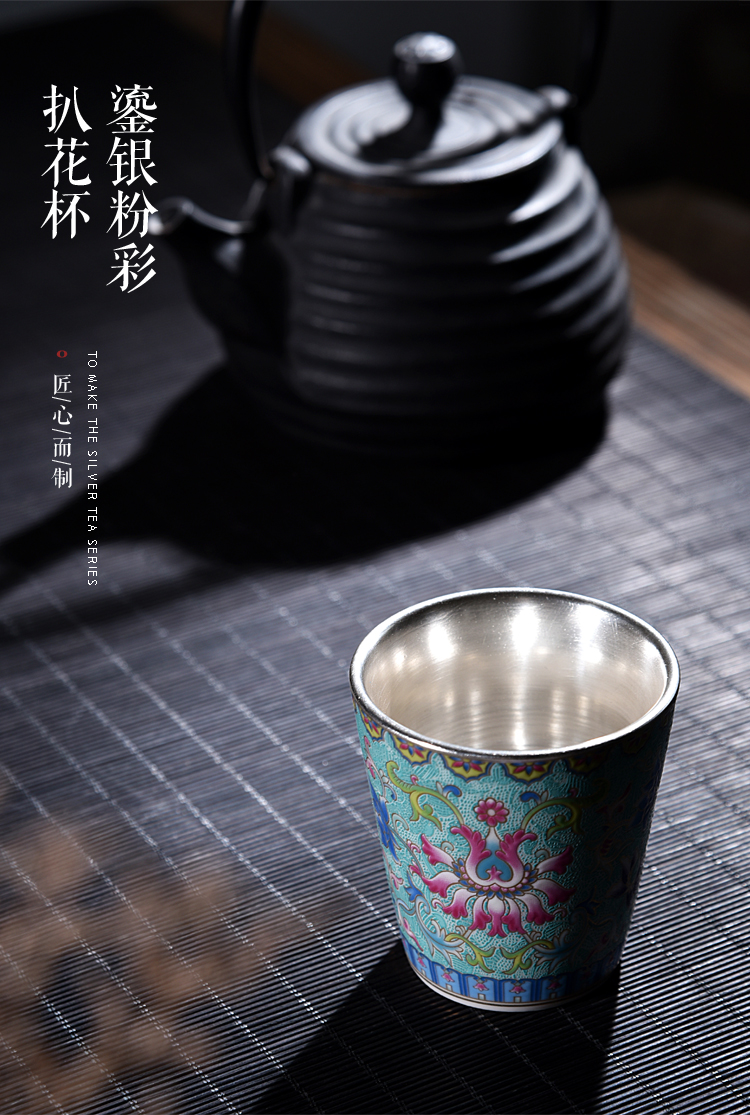 Ancient sheng up new sterling silver ceramic coppering. As silver 99 sample tea cup to pick flowers cup colored enamel master cup cup single fullness