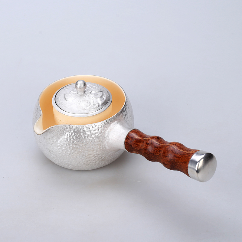 Ancient sheng up new sterling silver boil pot of silver white pottery glaze tea tasted silver gilding side ShenCha manual hammer eye grain to boil the kettle