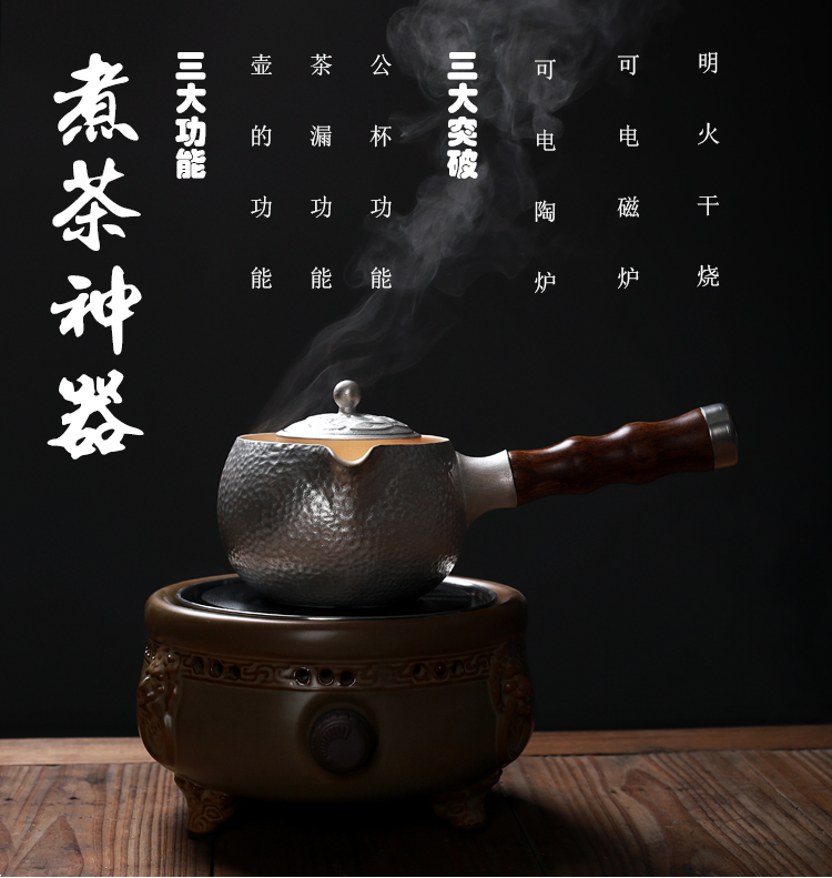 Ancient sheng up new sterling silver boil pot of silver white pottery glaze tea tasted silver gilding side ShenCha manual hammer eye grain to boil the kettle