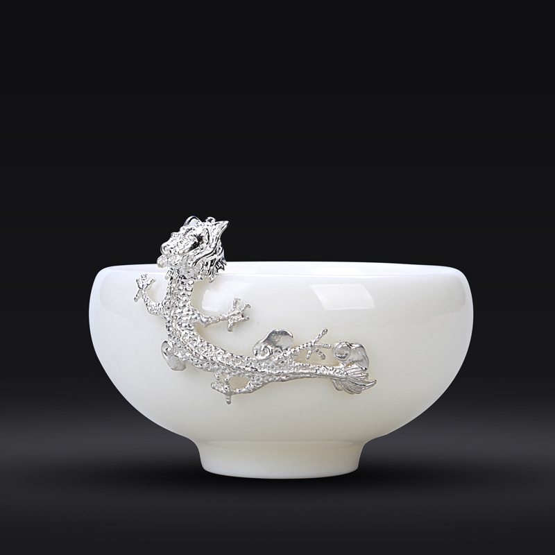 Ancient shing new jade porcelain up set silver white porcelain of the jade sample tea cup host not dragon cup silver personal cup bowl is light
