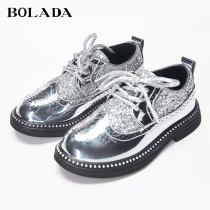 Childrens leather shoes small suit performance clothes leather shoes new silver lace-up shoes British style dress with mens and womens childrens shoes