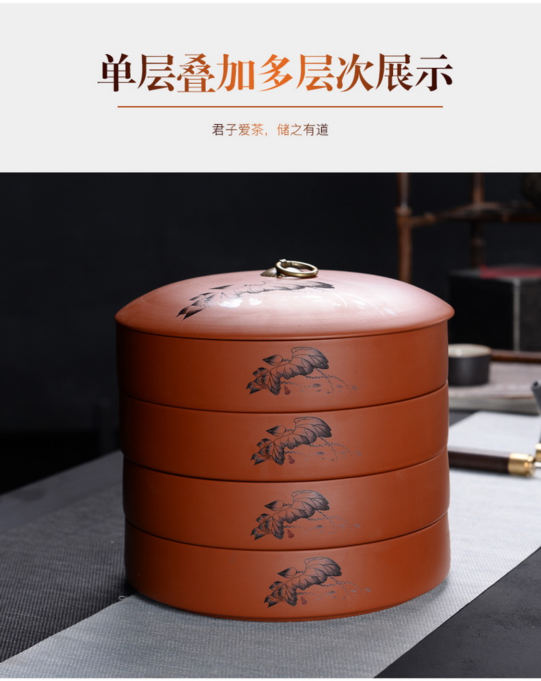 The ceramic tea canister can be superimposed puer tea tea cake tin box of purple sand wake tea family tea urn moistureproof