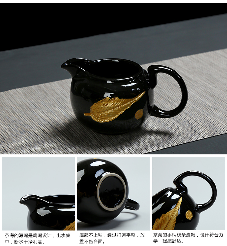Black glaze blue and white porcelain teapot tea cups for ceramic kung fu tea set only three cups of tea to use hand grasp the teapot