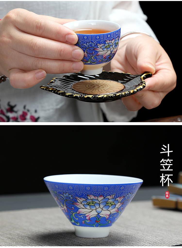 Full color blue and white kung fu tea set manually set ceramic household whole teapot tea cup tureen tea taking group