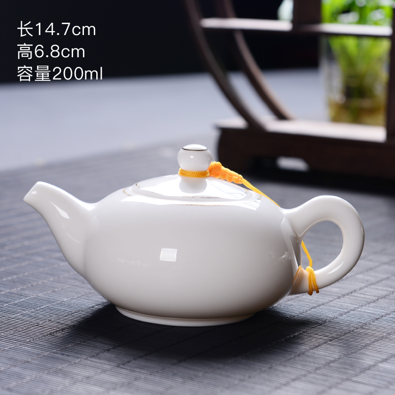 Small white porcelain beauty jade pot of manual dehua porcelain ceramic kung fu tea set the single tea pot lid to use household filter side