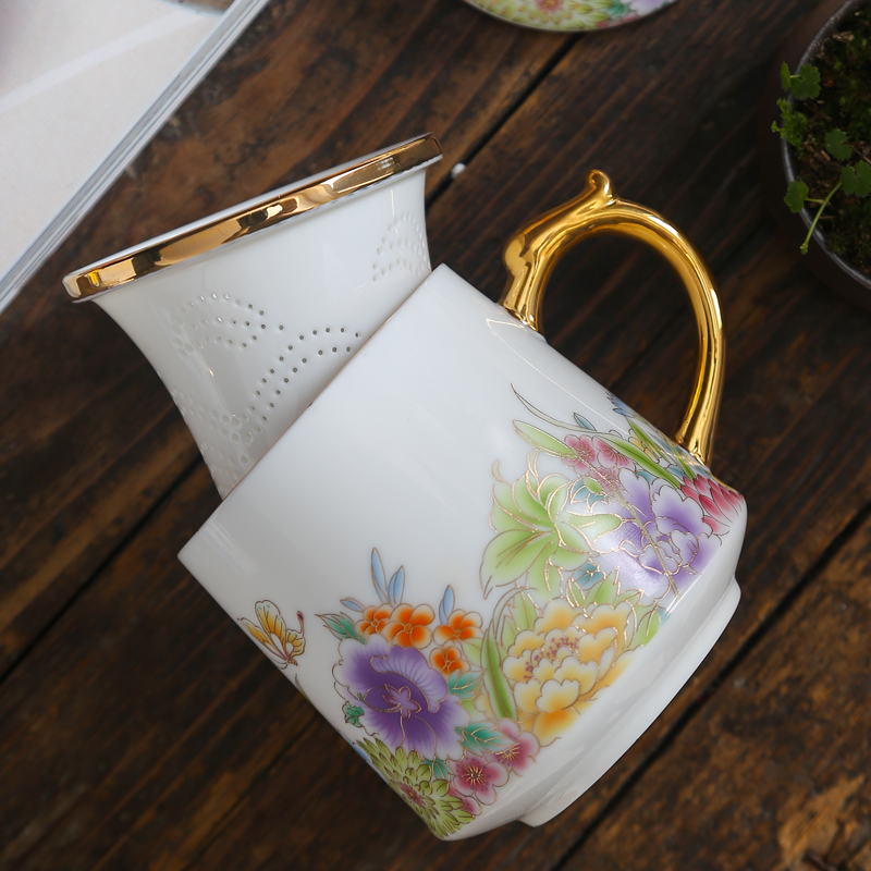 The meeting office cup tea cup with cover glass ceramic separation filter boss factory custom men make tea cup