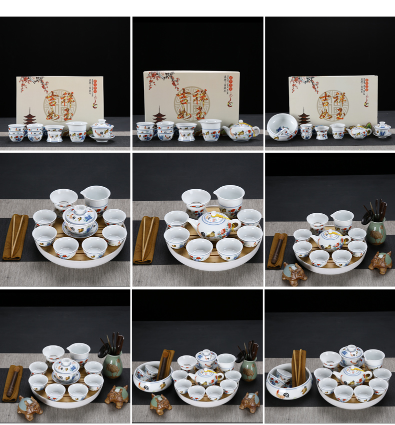 Kung fu tea set porcelain of a complete set of blue and white porcelain cup chicken cylinder white porcelain tureen teapot teacup tea wash tea tray was set combination