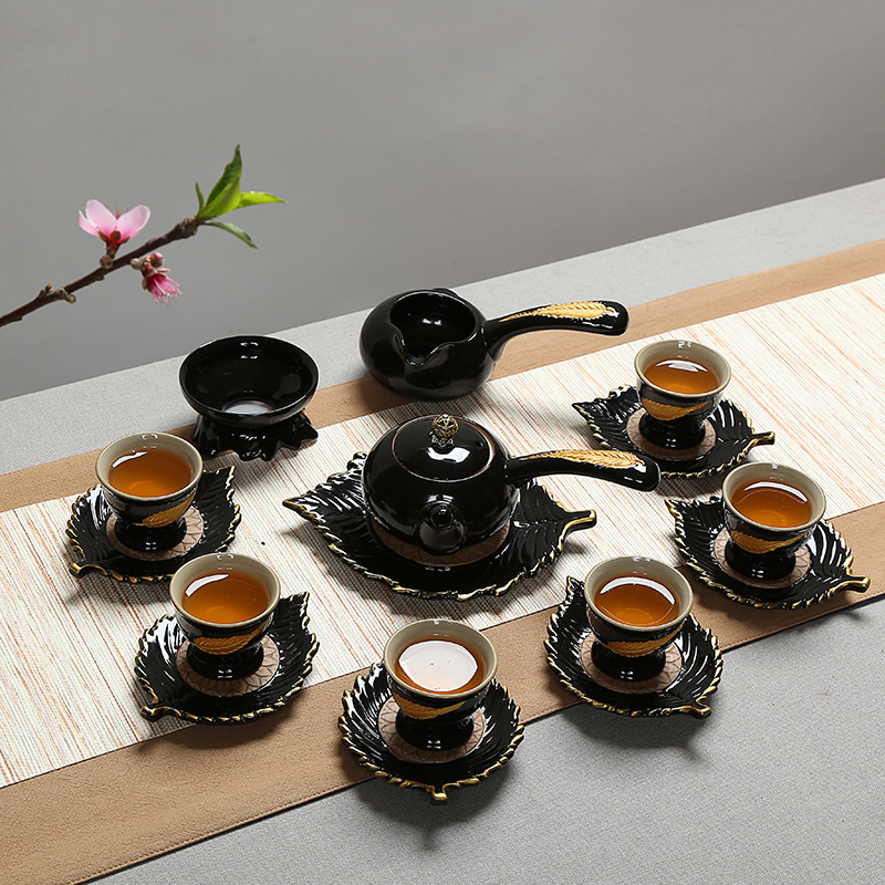 Black glaze household your up kung fu tea set ceramic dry tea cups dish suits for Japanese contracted small tea sets tea sea