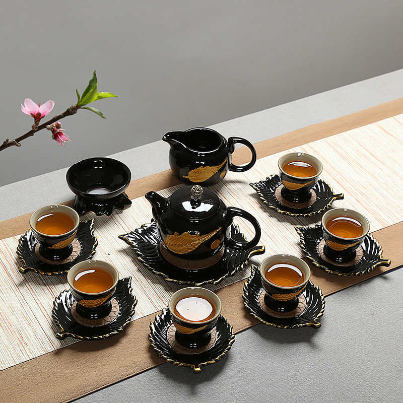 Black glaze household your up kung fu tea set ceramic dry tea cups dish suits for Japanese contracted small tea sets tea sea