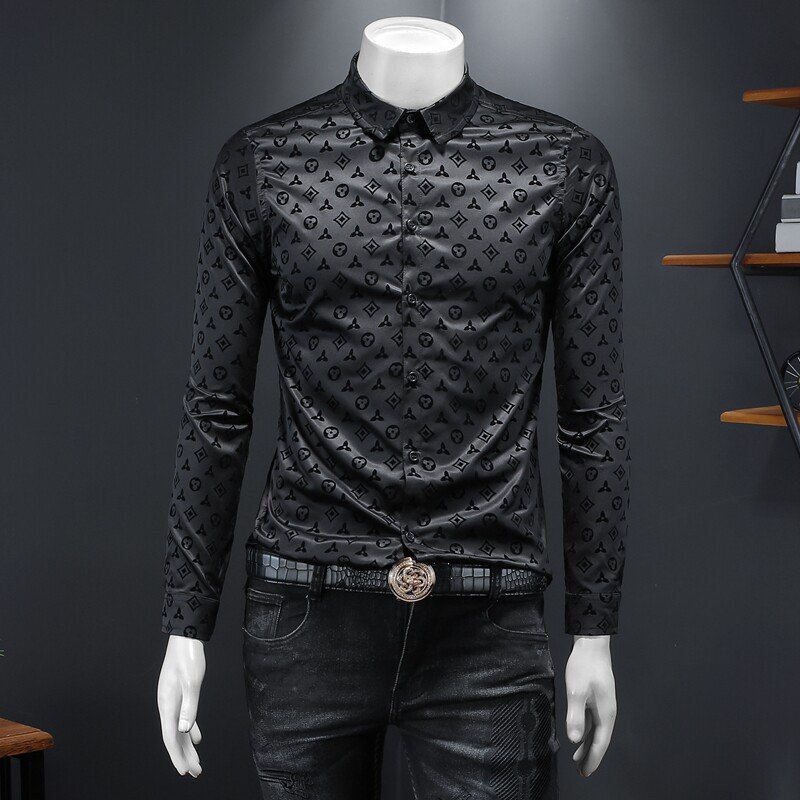 European Style An&Lv/Angel Green 2026 Men's New Spring and Autumn Long-Sleeve Shirt, Youthful Large Size Slim-Fit Shirt 2308