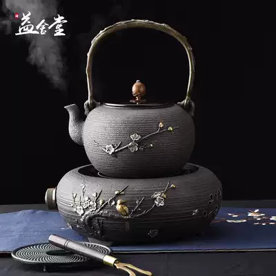 Home Japanese iron pot uncoated gilt cast iron pot tea pure hand boiled water boiled tea black crystal furnace set