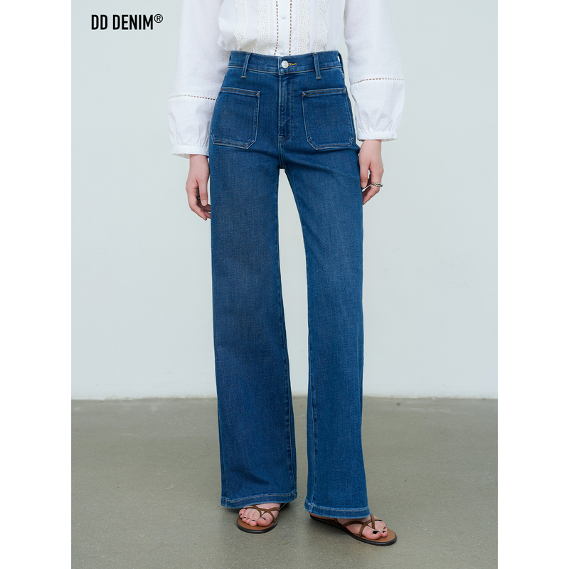 Dd Makes You Look Super Slim! Naturally Straight Legs, French-Style Pocket, Slightly Flared, Original Color, Stretchy Straight-Leg Wide-Leg Jeans for Women