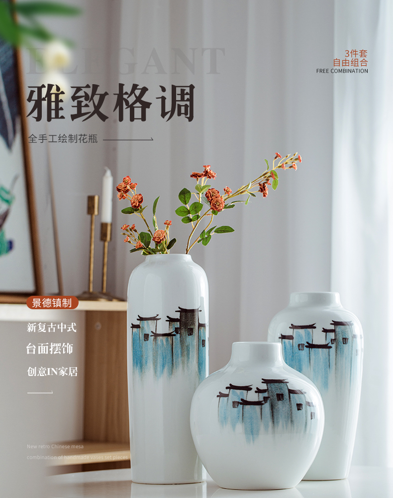 Chinese style decorative vase big flower arranging flowers is the sitting room porch place Chinese wind of jingdezhen ceramics by hand