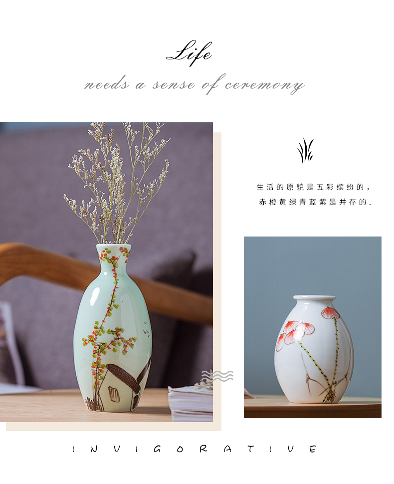 Nordic furnishing articles, jingdezhen ceramic light floret bottle sitting room key-2 luxury creative I and contracted flower, dried flower decorations