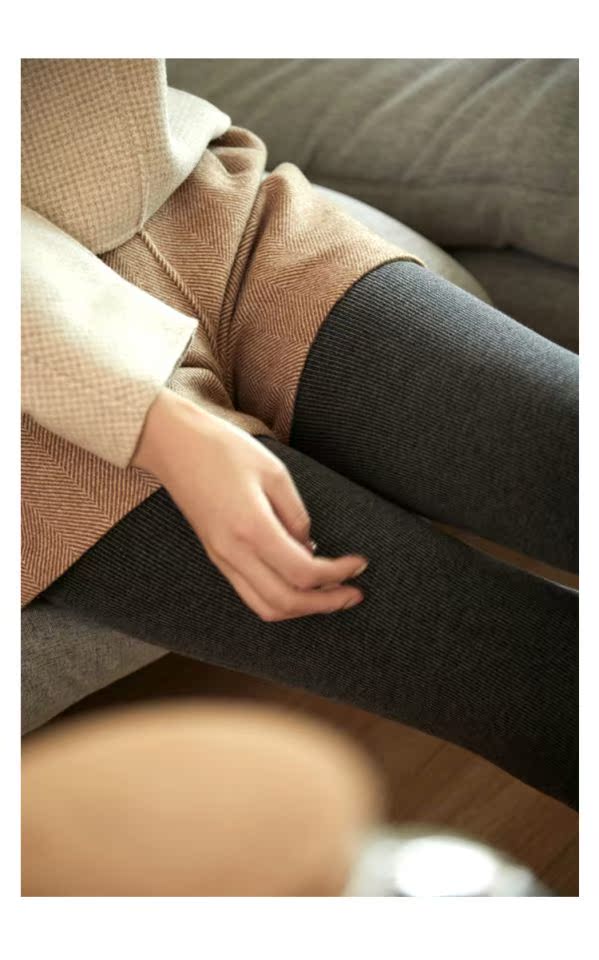 Slim và ấm 800D cotton mùa thu và mùa đông chải quần legstripe pinstripe Mùa đông cộng với quần lót độn nhung tất ngắn cổ