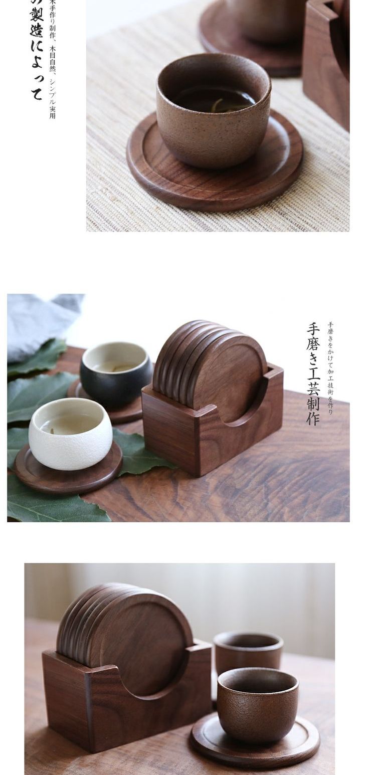 Sheri Elm Black Walnut Wood Cup Coaster Set Bar Cafe Tea Cup Cup Coffee Cup Mat - Tách bình đựng nước đá