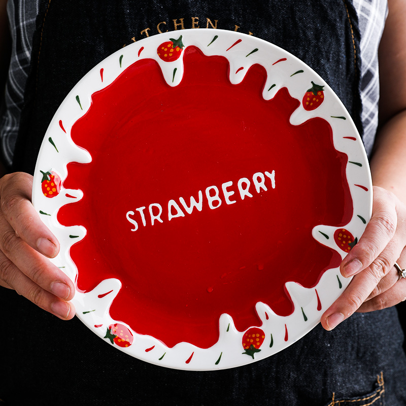 Selley girl heart, lovely strawberry ceramic bowl of fruit salad bowl of oatmeal for breakfast food bowl bowl move household use