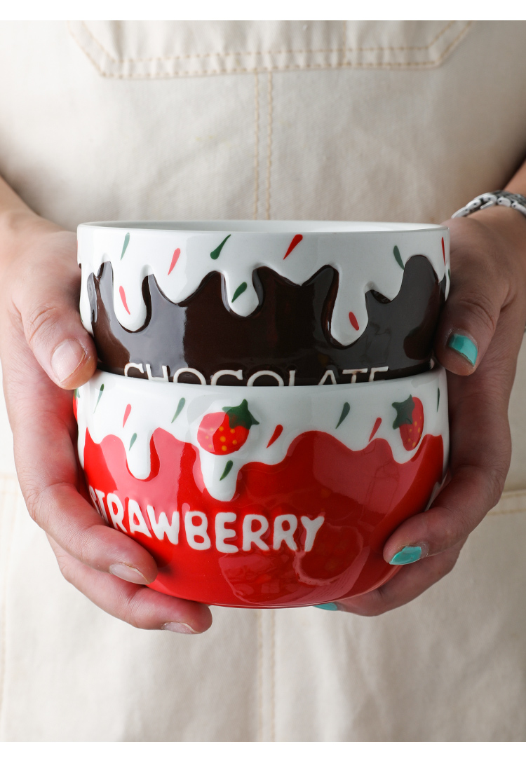 Selley, lovely ceramic strawberry household fruit salad bowl of oatmeal for breakfast bowl noodles bowl bowl eat a single