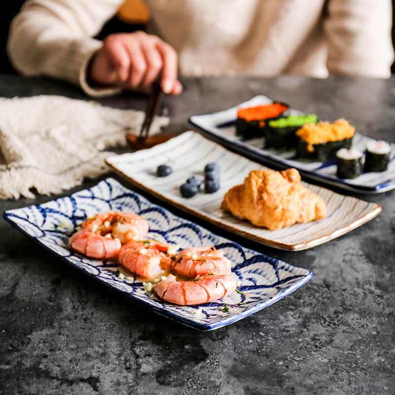 Shed in Japanese and wind hand - made under glaze color porcelain dish rectangular plate of dumplings of sushi plate, fish plate