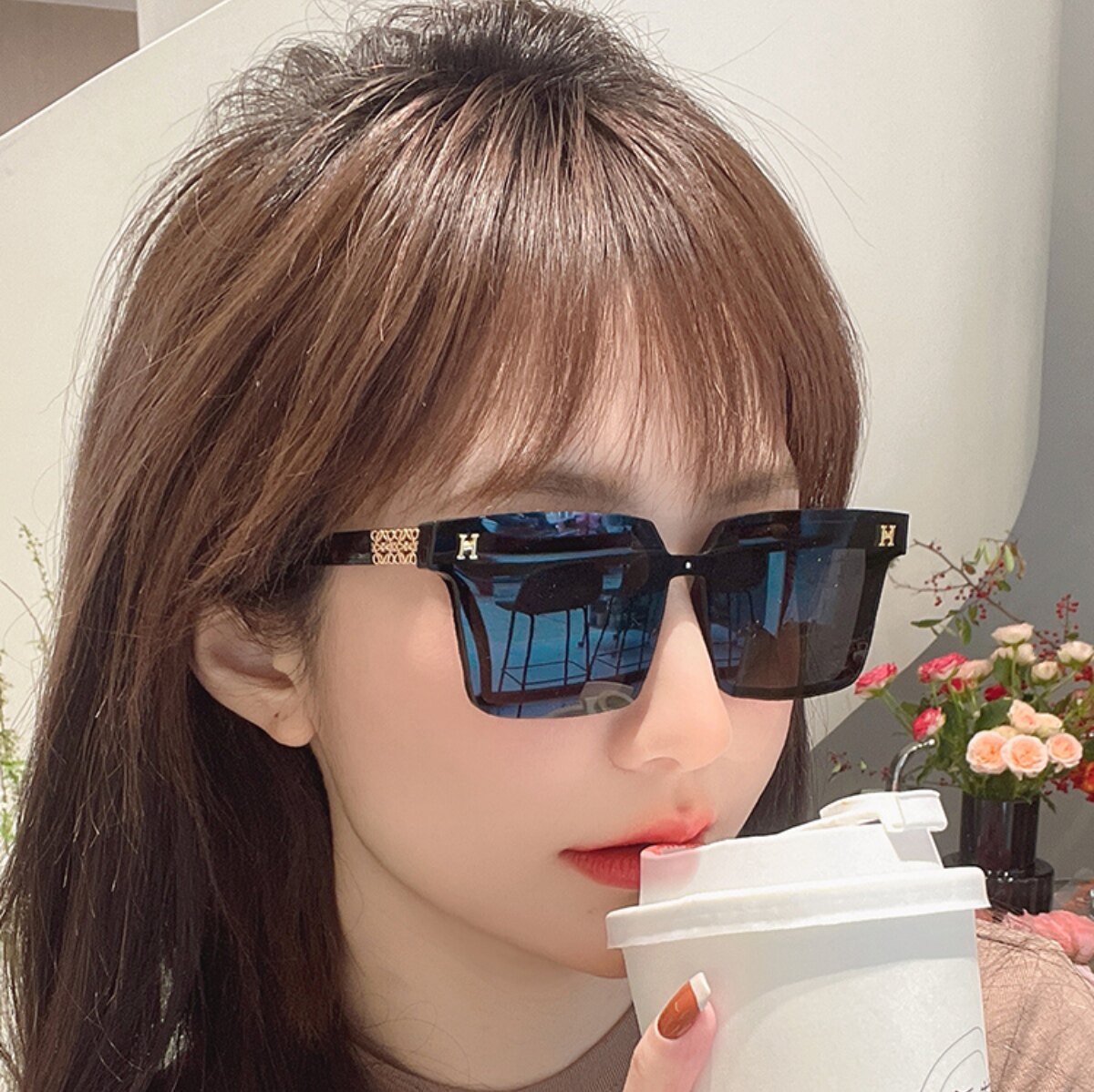 Hong Kong I TGREG new trendy square fashion polarized sunglasses advanced anti-ultraviolet big face net red sunglasses