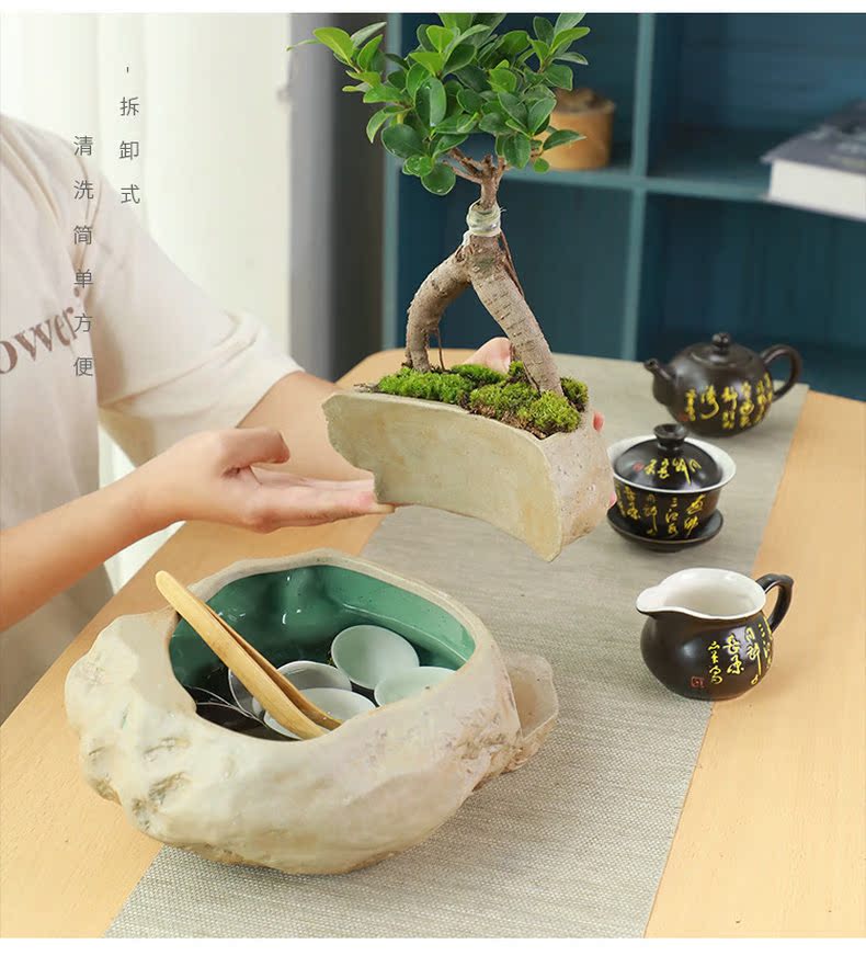 Restoring ancient ways of household coarse ceramic tea wash bowl imitation stone basin kung fu tea tea cups accessories asparagus potted plant