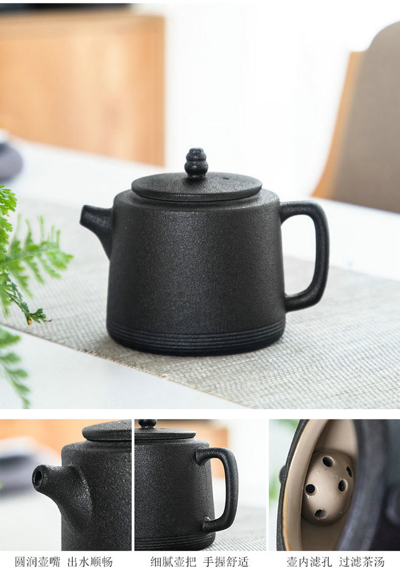 Black pottery teapot single pot of I and contracted household ceramics Japanese side the kung fu tea set xi shi office make tea