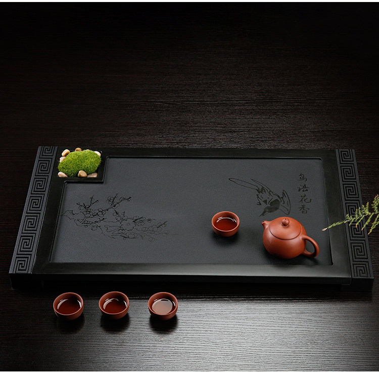 Sharply consolidation piece of ebony stone tea tie - in black stone contracted household kung fu tea set single tray of black tea