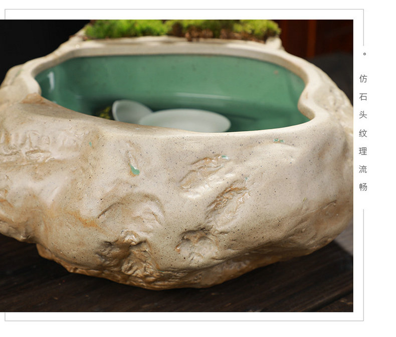 Restoring ancient ways of household coarse ceramic tea wash bowl imitation stone basin kung fu tea tea cups accessories asparagus potted plant