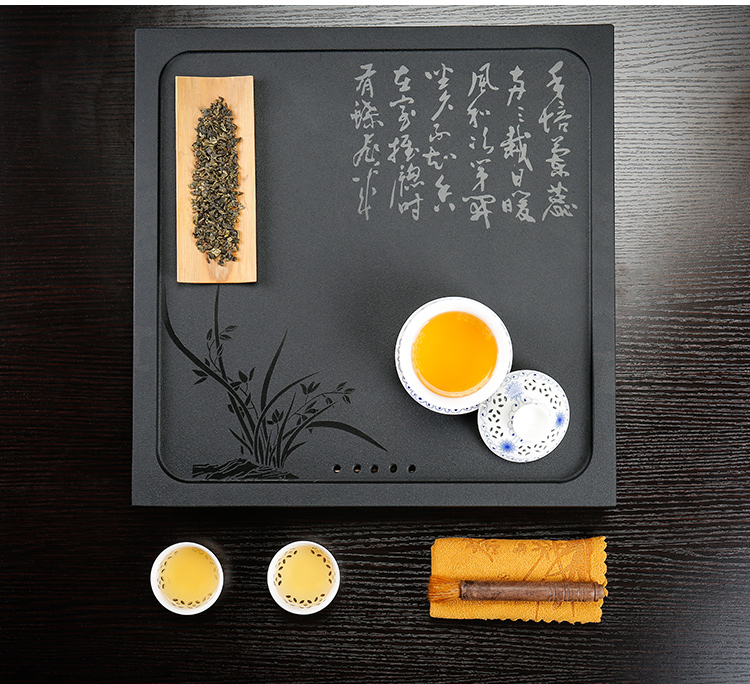 Sharply consolidation piece of ebony stone tea tie - in black stone contracted household kung fu tea set single tray of black tea