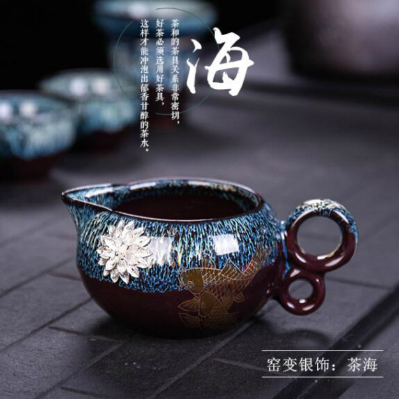 Ya xin company hall temmoku glaze ceramic fair coppering. As silver cup large up with tea and a cup of tea tea machine tools