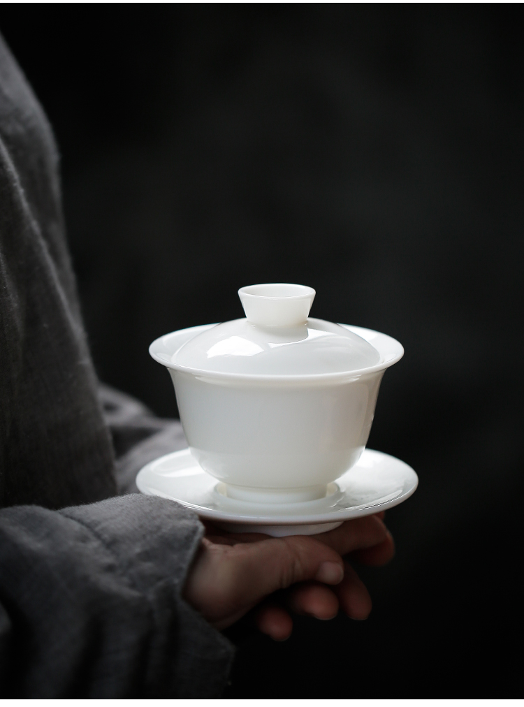 Ya xin sweet white porcelain three tureen suit thin foetus jingdezhen ceramic cups only a single large kung fu tea bowl