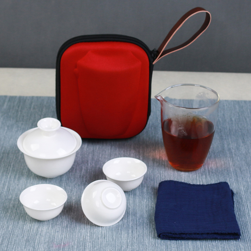Ya xin ceramic crack cup white porcelain tureen portable travel kung fu tea sets, small household is suing tea bag