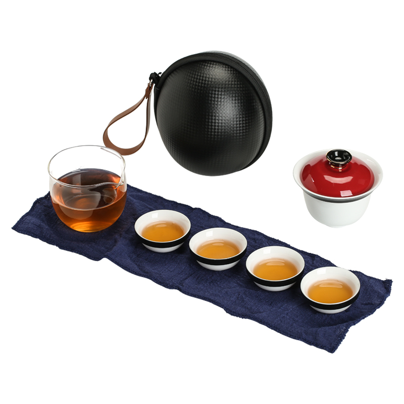 Ya xin company hall to crack a pot of hot ceramic prevention three glass portable travel kung fu tea set contracted