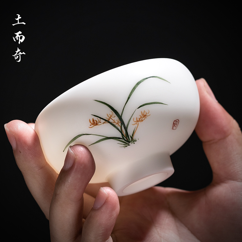 Ya xin company hall dehua suet jade white porcelain hand - made small single glass ceramic tea set kung fu masters cup tea cups