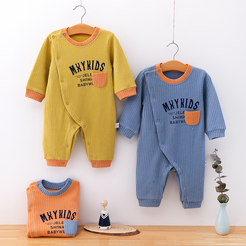 Newborn baby clothes Autumn and winter Newborn baby jumpsuit Spring and autumn long-sleeved cotton medium thick harem climbing clothes to wear outside