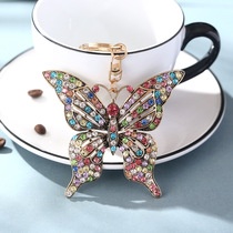 Cross-border colorful diamond-encrusted hollow butterfly metal European and American keychain pendant creative small gift bag pendant in stock