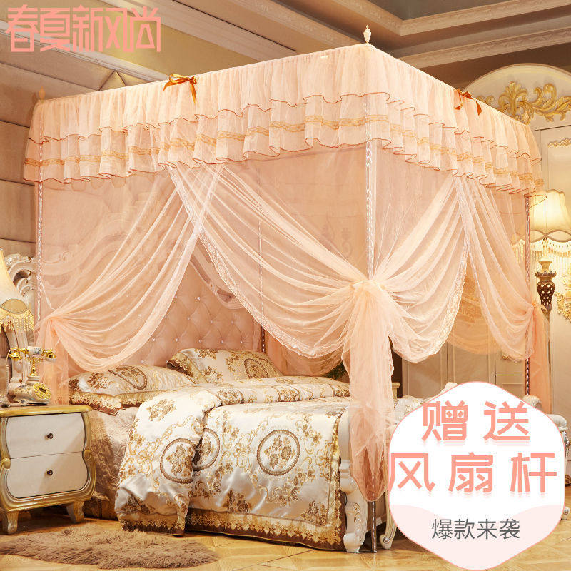 Bed nets Home 2023 new free of installation Bedrooms 2022 plus coarse floor Princess palace Three doors open universal ceiling fan-Taobao