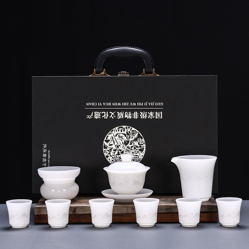 Tea Set 2025 New Model Ice Jade Ceramic Special for Brewing Tea Kung Fu Tea Set Home Use Tea Cup Light Luxury High-End