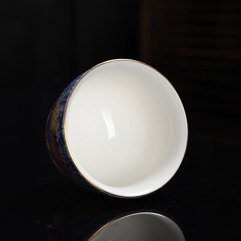 Enamel Kung Fu Tea Cup, Ceramic Tea Tasting Cup, Tea Set Set, Light Luxury Household Cup, Gold-Painted Master Single Cup for Men and Women