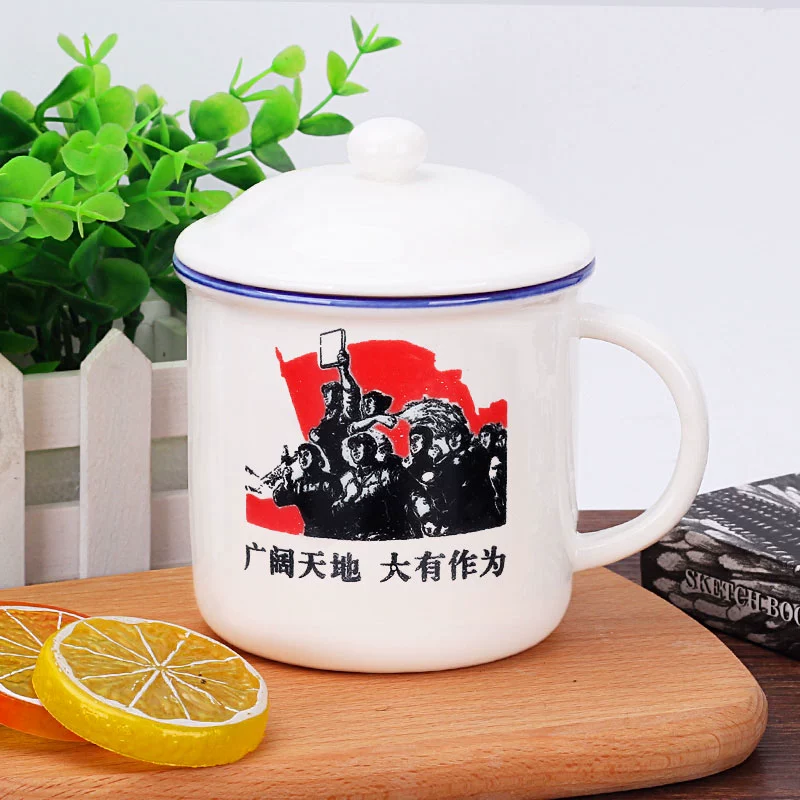 Renfeng cup gốm men cốc cốc phụ nữ với bìa sáng tạo cá tính cốc văn phòng xu hướng hoài cổ tùy chỉnh - Tách chai đựng nước