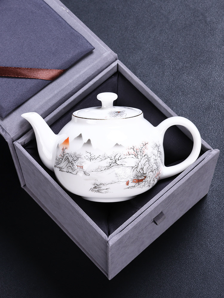 Ruifeng Kiln Jade Tea Set Teapot Household Ceramic Large-Capacity Tea Brewing Pot Office Reception White Porcelain Teapot with Lid