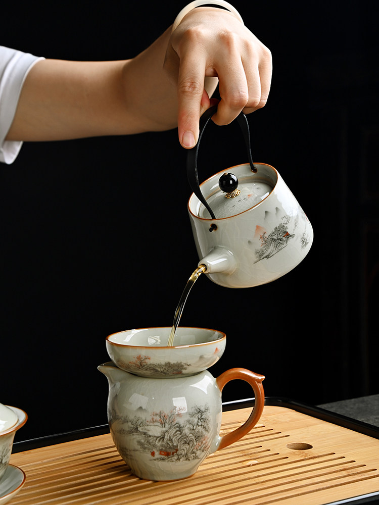 Ruyao Young People's Kung Fu Tea Set 2025 New Model Home Use Light Luxury Teapot, Gaiwan, Teacup, Special for Tea Brewing