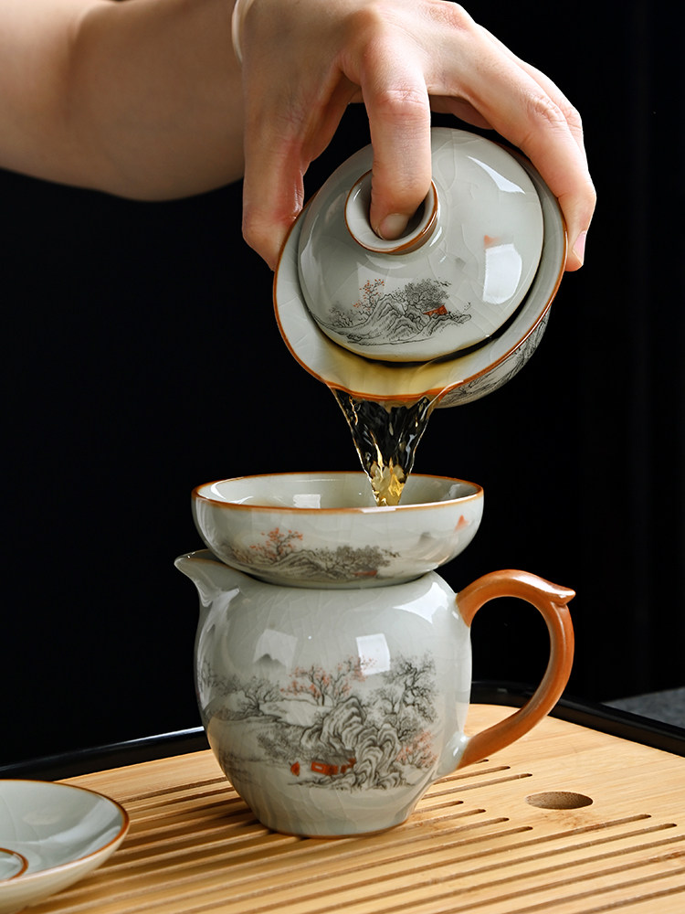 Ruyao Young People's Kung Fu Tea Set 2025 New Model Home Use Light Luxury Teapot, Gaiwan, Teacup, Special for Tea Brewing