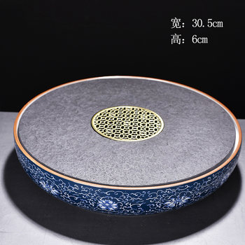 New Enamel Blue and White Porcelain Black Stone Tea Tray Ceramic Household Small Tea Table Water Storage Tea Tray Kung Fu Tea Set Tray Holder