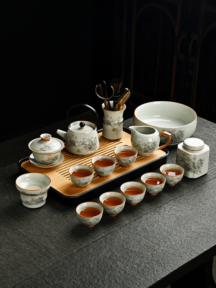 Ruyao Young People's Kung Fu Tea Set 2025 New Model Home Use Light Luxury Teapot, Gaiwan, Teacup, Special for Tea Brewing