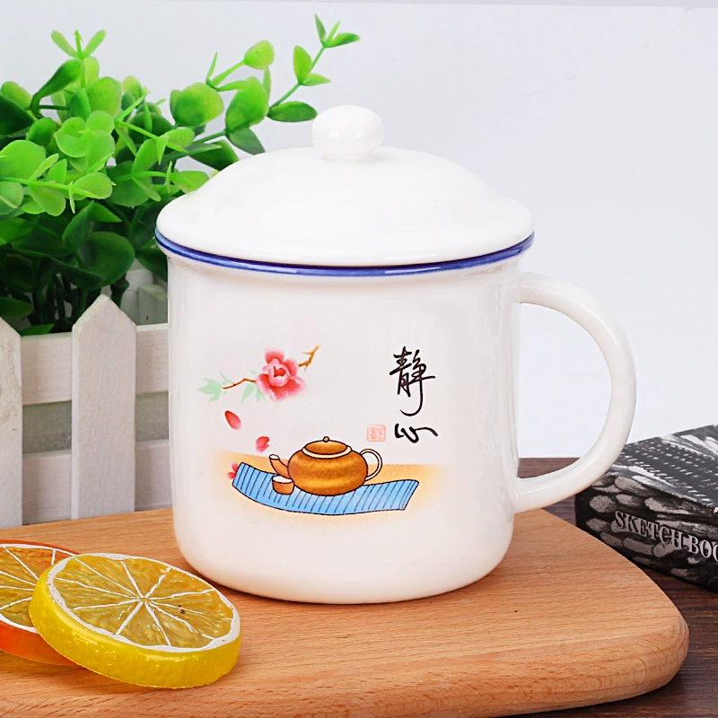 Renfeng cup gốm men cốc cốc phụ nữ với bìa sáng tạo cá tính cốc văn phòng xu hướng hoài cổ tùy chỉnh - Tách chai đựng nước