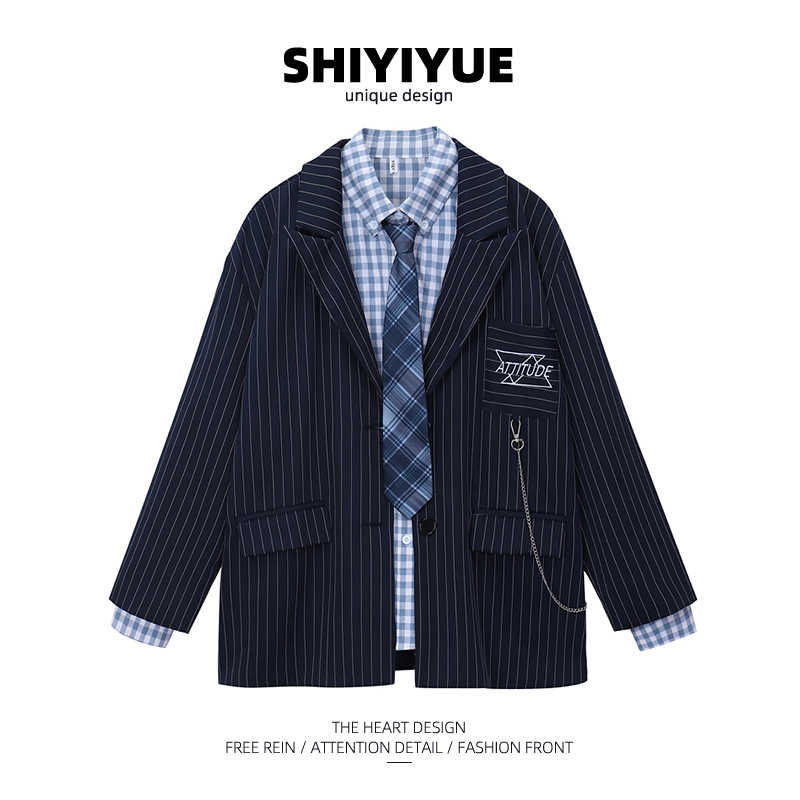 SHIYIYUE November suit suit female 2022 early autumn Korean style plaid shirt suit jacket two-piece set - Taobao