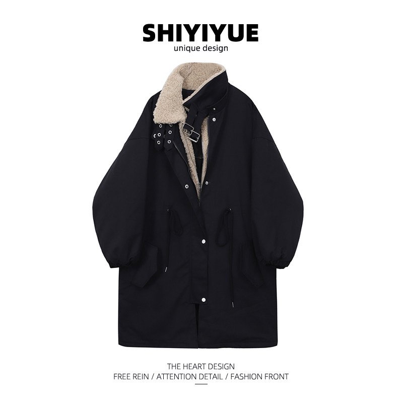 SHIYIYUE November splicing lamb wool coat women's mid-length over-the-knee winter polar fleece thickened coat